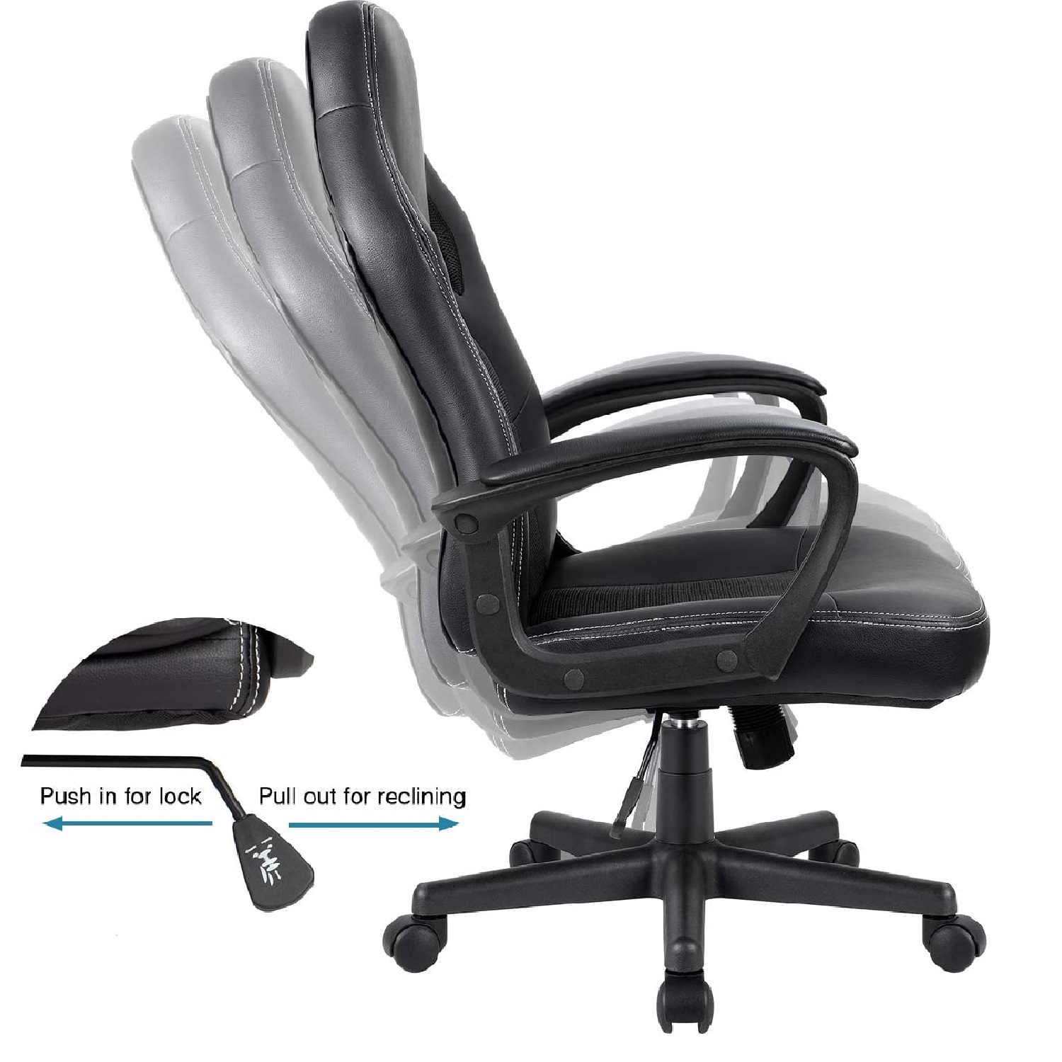 Furmax Office Desk Leather Gaming, High Back Ergonomic Adjustable Racing Task Swivel Executive Computer Chair Headrest and Lumbar Support (Black)