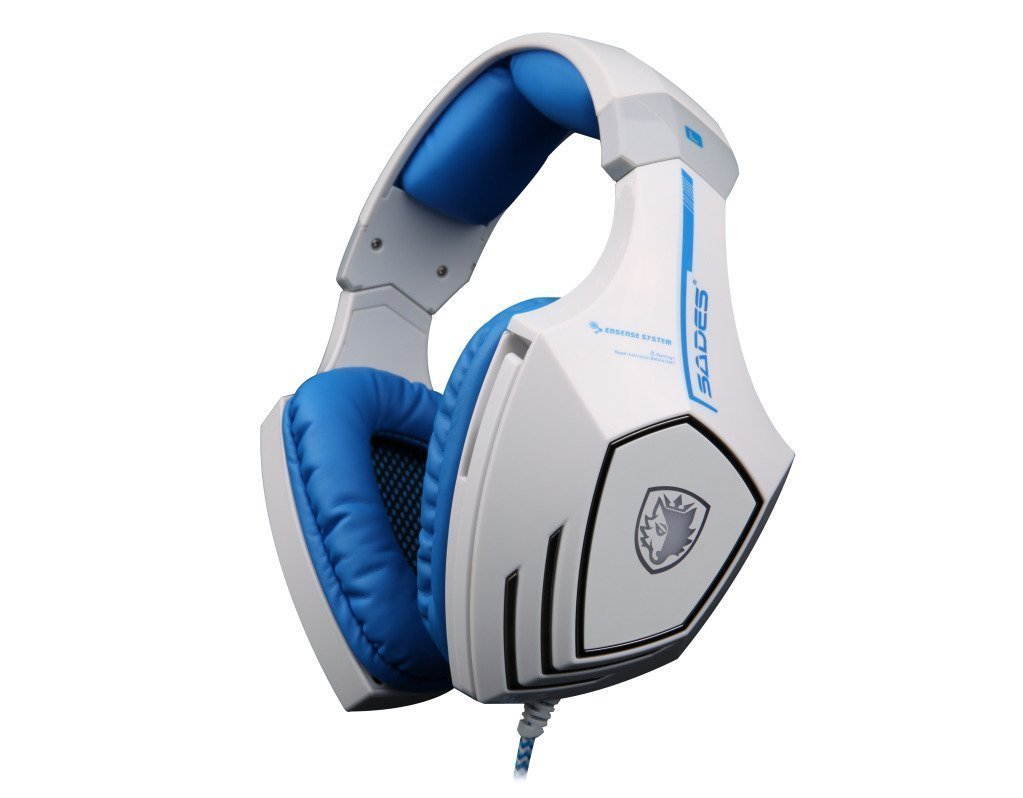 SADES A60 7.1 USB Pro PC Gaming Headset Surround Sound Stereo Over-the-Ear Headband Headphones with High Sensitivity Mic Bass Vibration Noise-Canceling Volume Control Wolf Logo Flashing LED Lightings