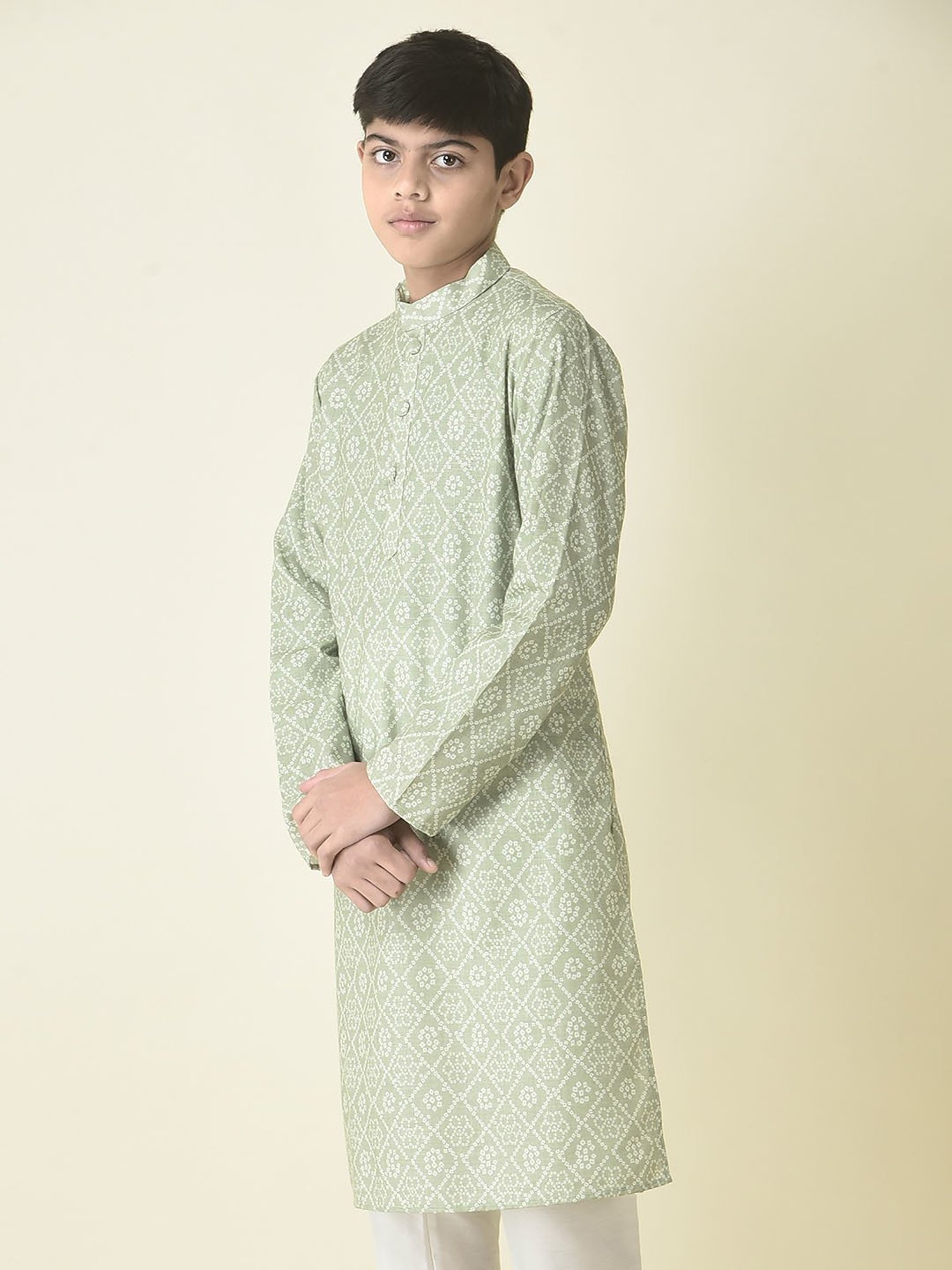 TABARD Kids Green Printed Full Sleeves Kurta