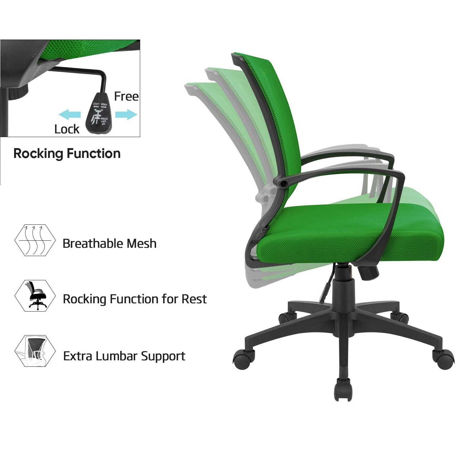 Furmax Office Chair Mid Back Swivel Lumbar Support Computer Ergonomic Mesh Chair with Armrest (Black)