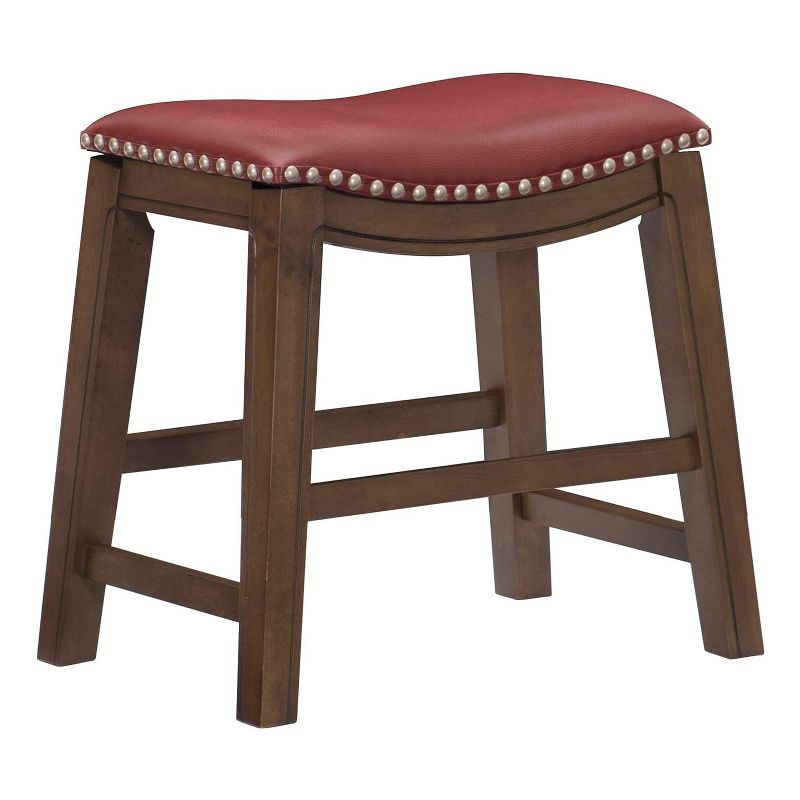 Homelegance 18" Dining Height Wooden Saddle Seat Barstool, Gray Red (2 Pack)