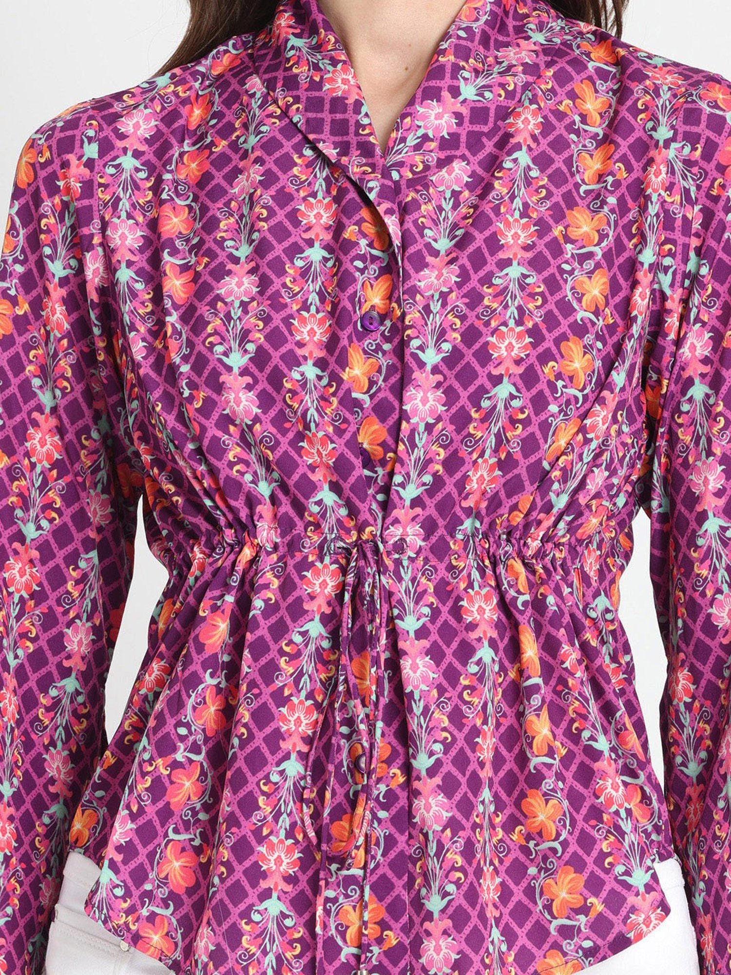SHAYE Purple & Orange Floral Print Top