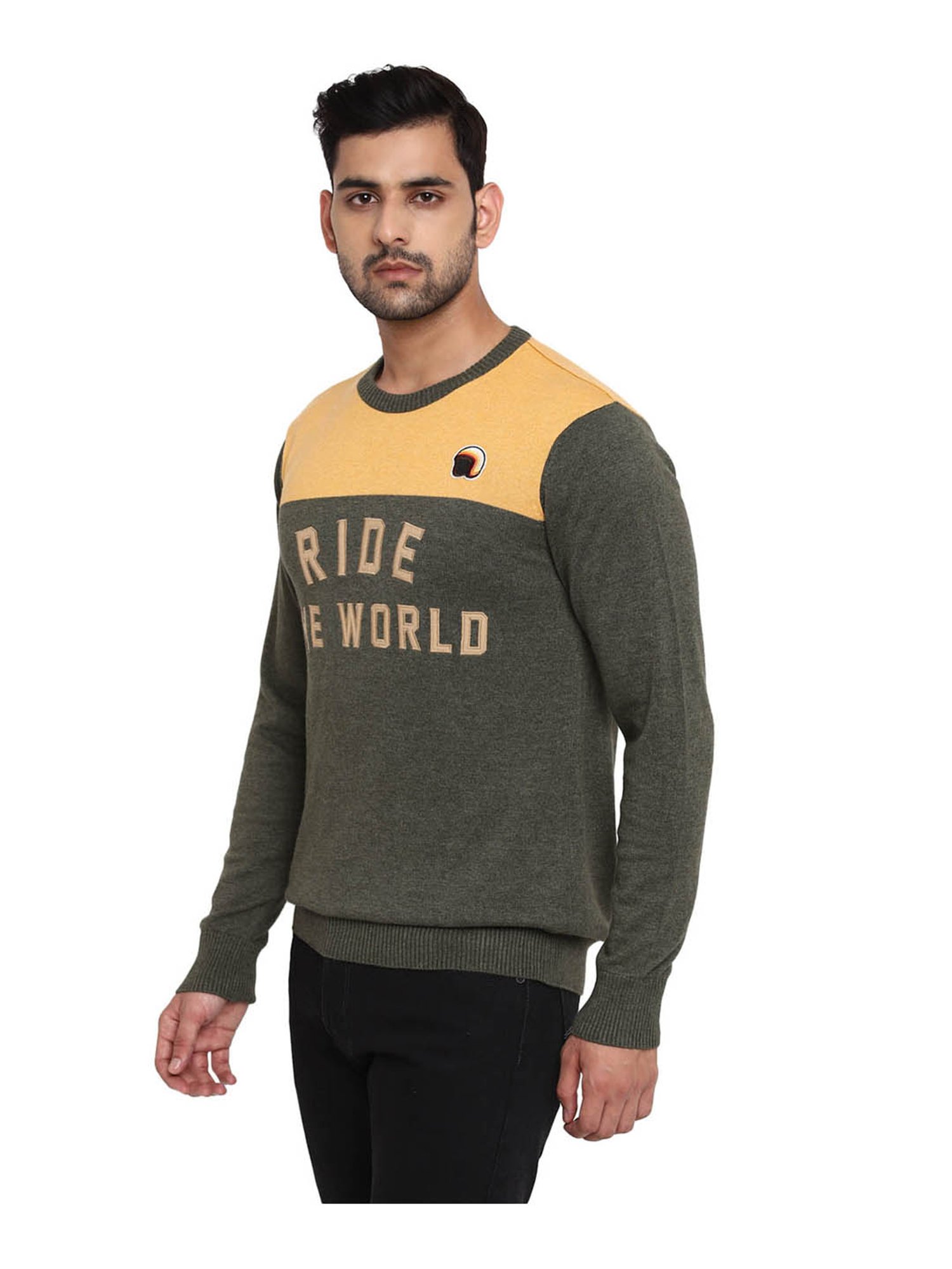 Royal Enfield Rifle Green & Mustard Graphic Print Sweater