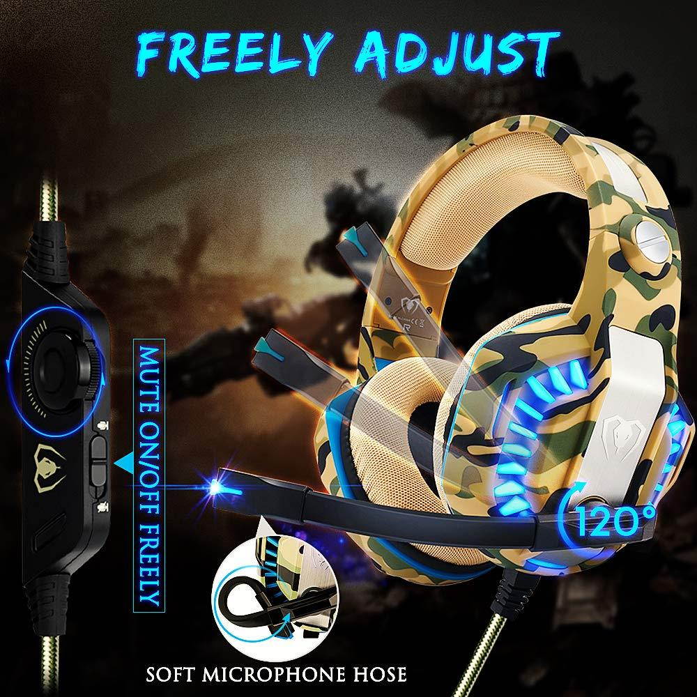 Beexcellent Pro Stereo Gaming Headset for PS4 Xbox One PC, All-Cover Over Ear Headphones with Deep Bass Surround Sound, LED Light & Noise Canceling Microphone for Nintendo Switch Mac Laptop