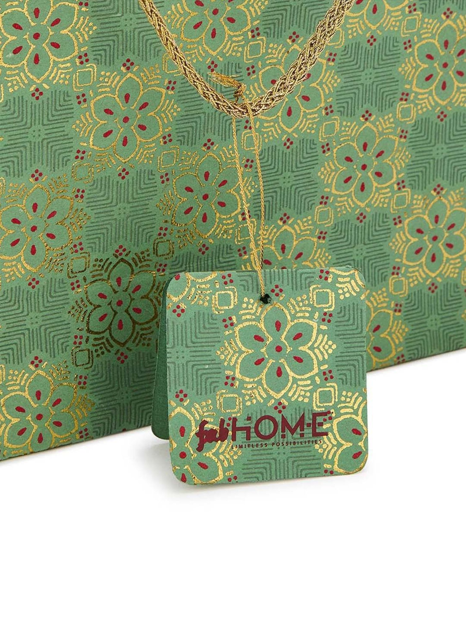 Fabindia Home Green Paper Printed Sarkhaab Small Gift Bag