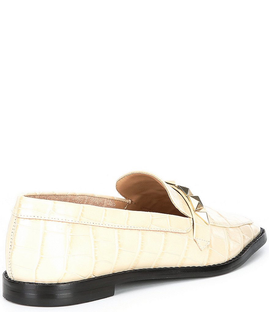 Schutz Pinky Croco Print Leather Studded Strap Loafers