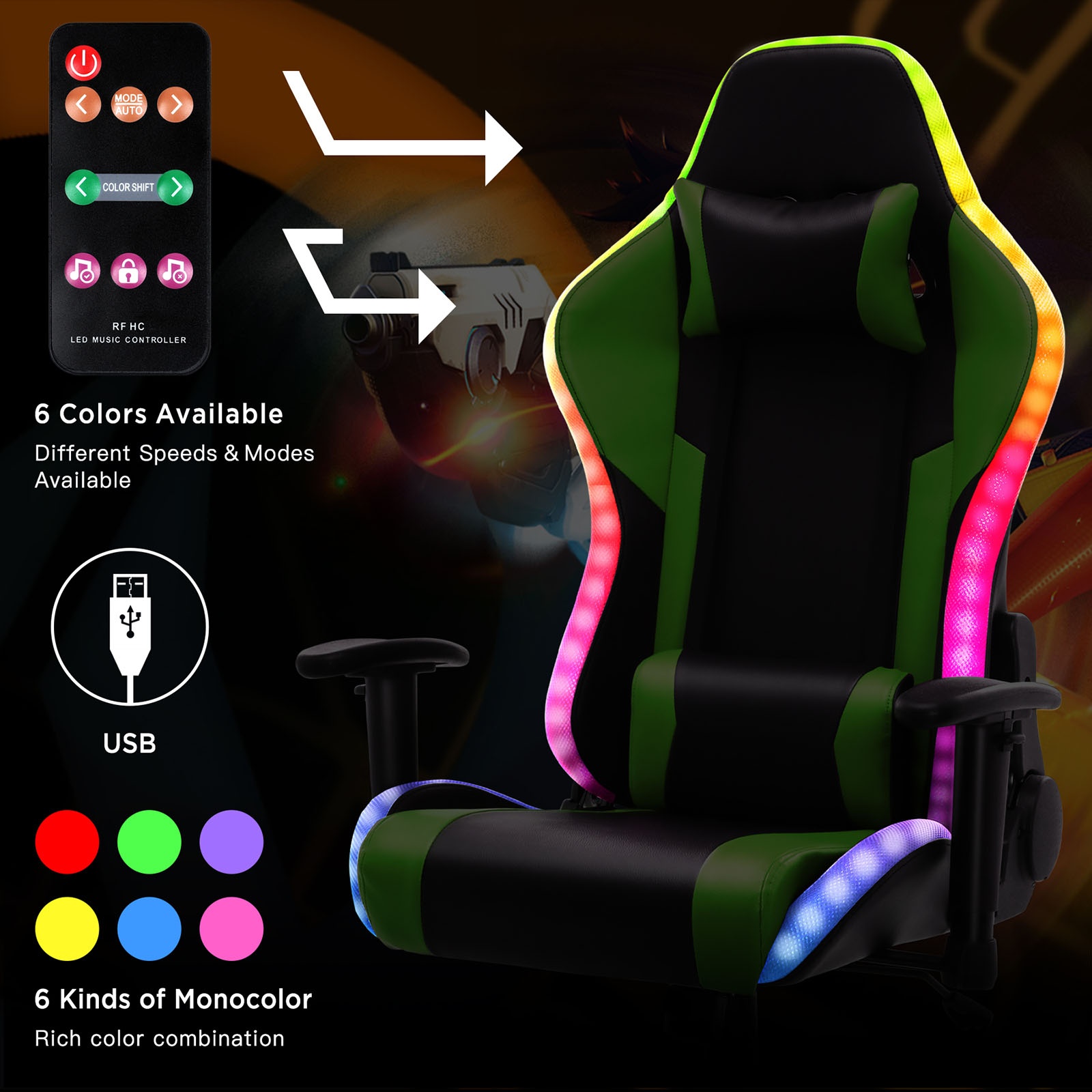 YOUTHUP Gaming Chair with RGB LED Lights, Racing Style Recliner Swivel Video Computer Chair with Bluetooth Speakers, Adjustable Ergonomic High Back, PU Leather with Headrest and Lumbar Support, Pink
