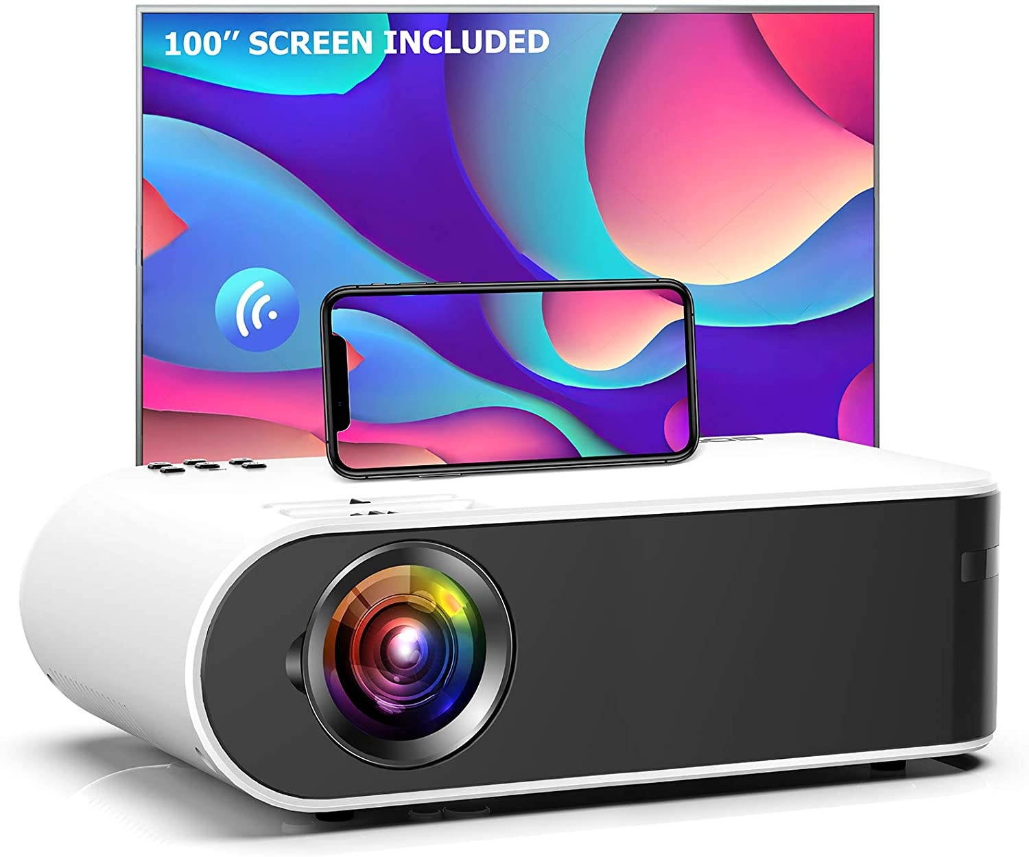 GooDee W18 WiFi Movie Projector with Synchronize Smartphone Screen, 1080P Support, Compatible with TV Stick, HDMI, VGA, USB, Laptop, PS4, and iOS/Android Phone