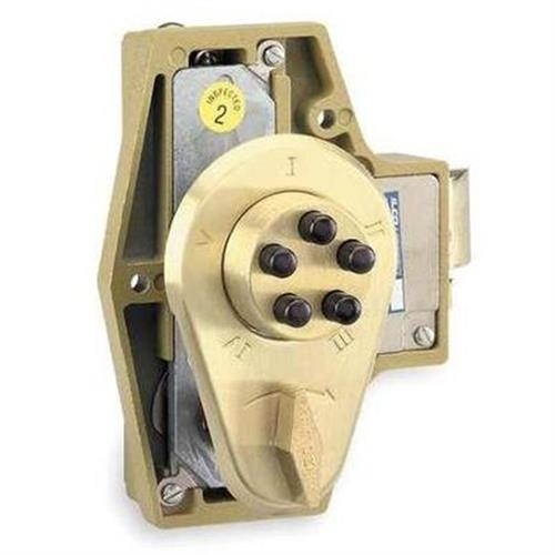 Simplex 919-04 Satin Brass Heavy Duty Mechanical Pushbutton Combination Lock With 5/8" Deadlocking Spring Latch And Angle Strike (No Key)