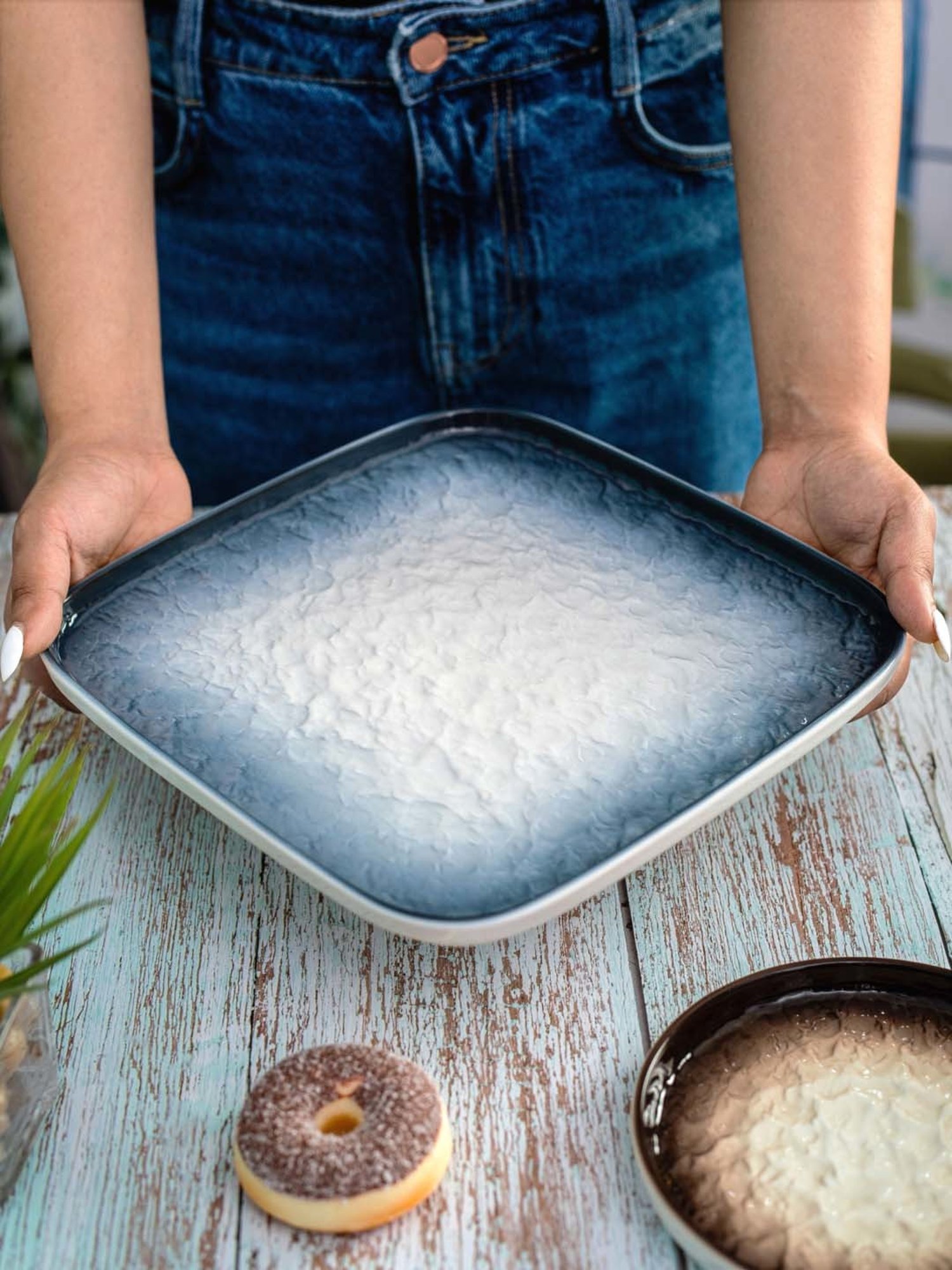 White Gold White & Blue Porcelain Square Snack Platter