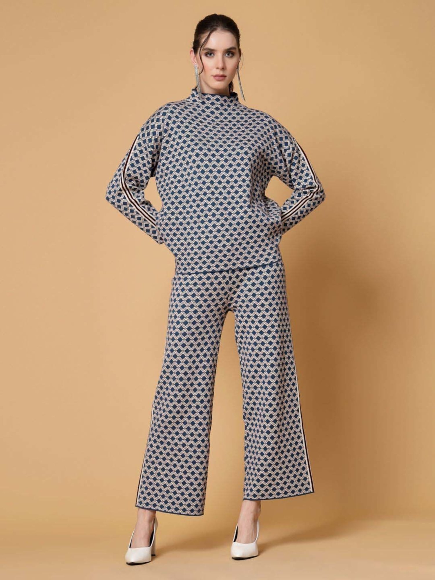 Mafadeny Blue Printed Top Pants Set