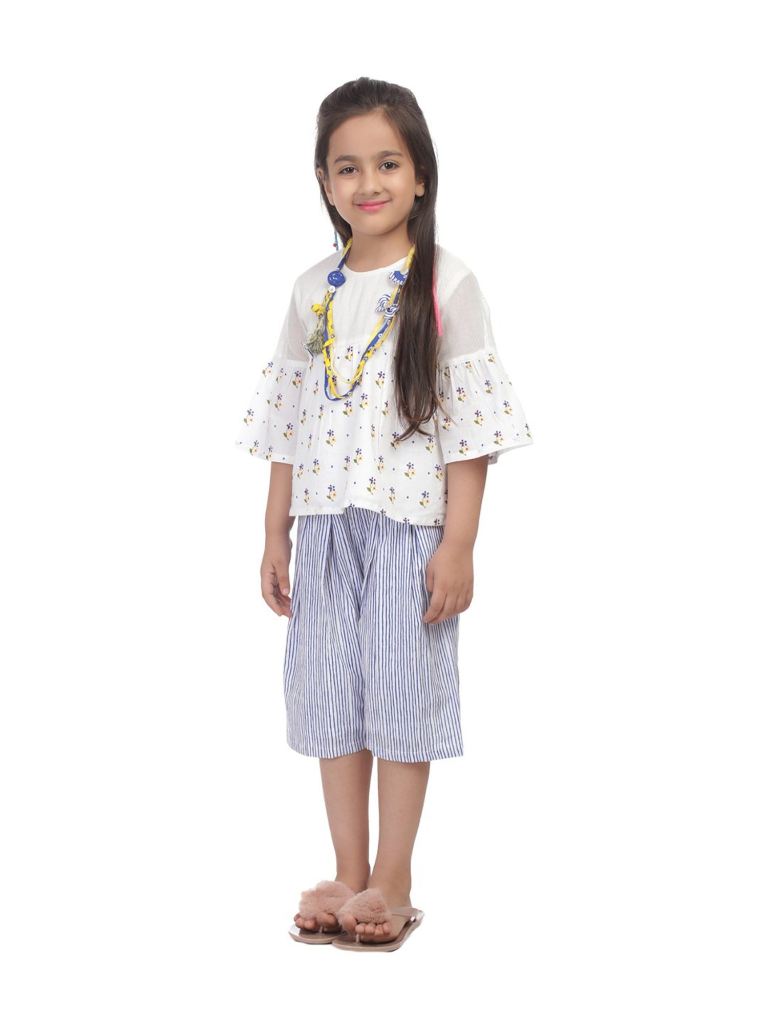 BIBA Girls Off White Cotton Printed Kurta & Pants