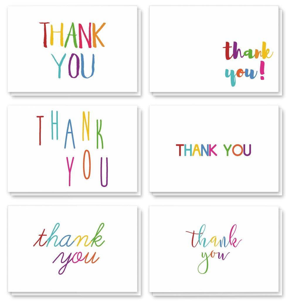 Thank You Cards - 48-Count Thank You Notes, Bulk Thank You Cards Set - Blank on the Inside, 6 Colorful Rainbow Font Designs - Includes Thank You Cards and Envelopes, 4 x 6 Inches
