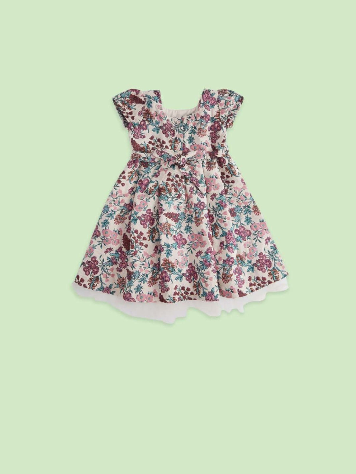 Pantaloons Junior Kids Peach Cotton Floral Print Dress