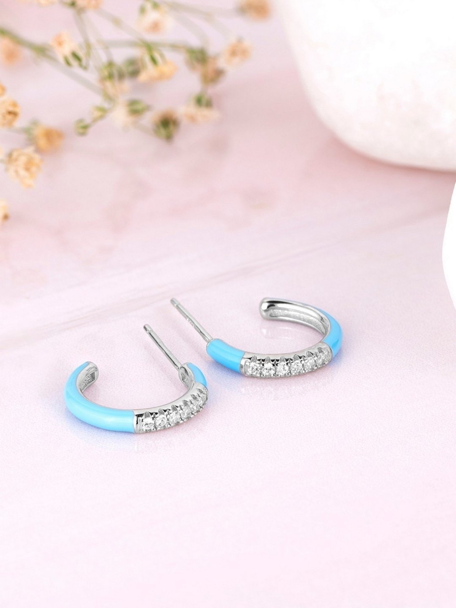 Zavya Half Blue Rhodium-Plated 92.5 Sterling Silver Hoop