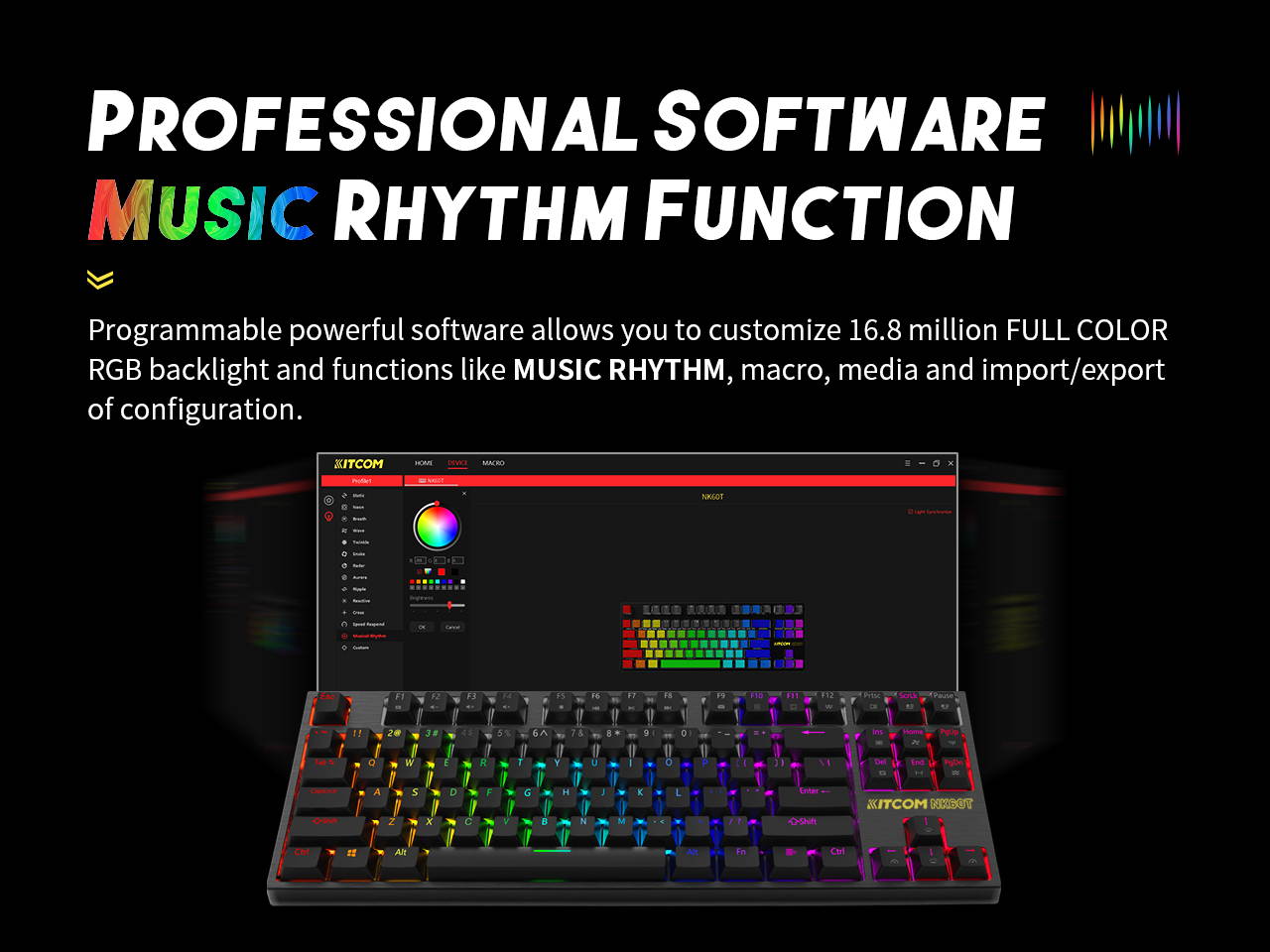 TKL RGB Mechanical Gaming Keyboard KITCOM NK60T Cherry MX Blue Switch Equivalent Compact 87 Keys Tenkeyless LED Backlit Detachable USB Type-C Cable Computer Wired Keyboard for Windows PC/MAC Gamers