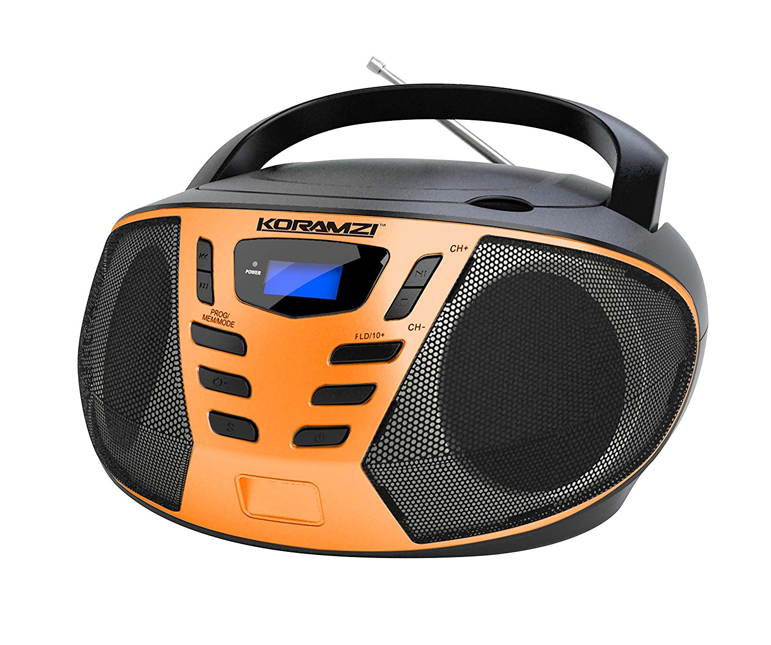 KORAMZI CD55-BKS Portable CD Boombox with AM/FM Radio, Top Loading CD Player, Telescopic Antenna, LCD Display for Indoor & Outdoor, Offices, Home, Restaurants, Picnics, School , Camping