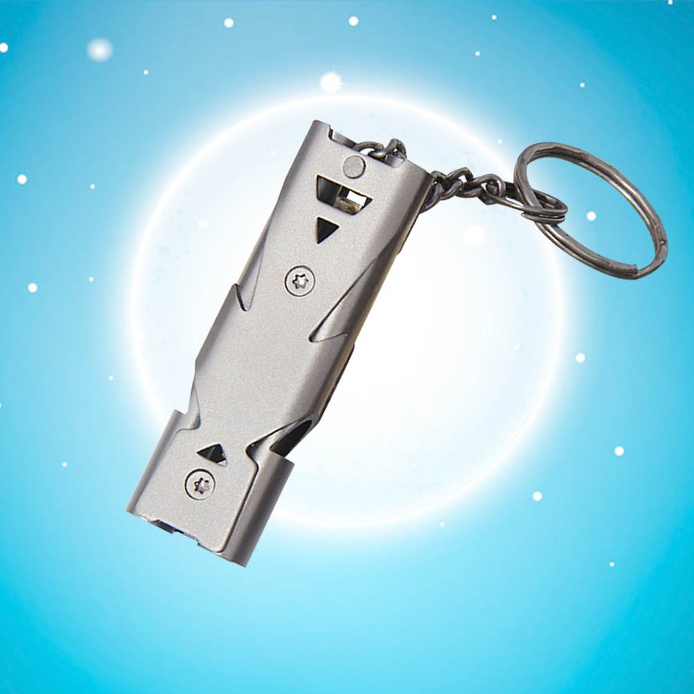 Stainless Steel Whistle Dual Tubes Whistle with Keychain Outdoor Survival Whistle For School Gym Camping Hiking Training (Silver)