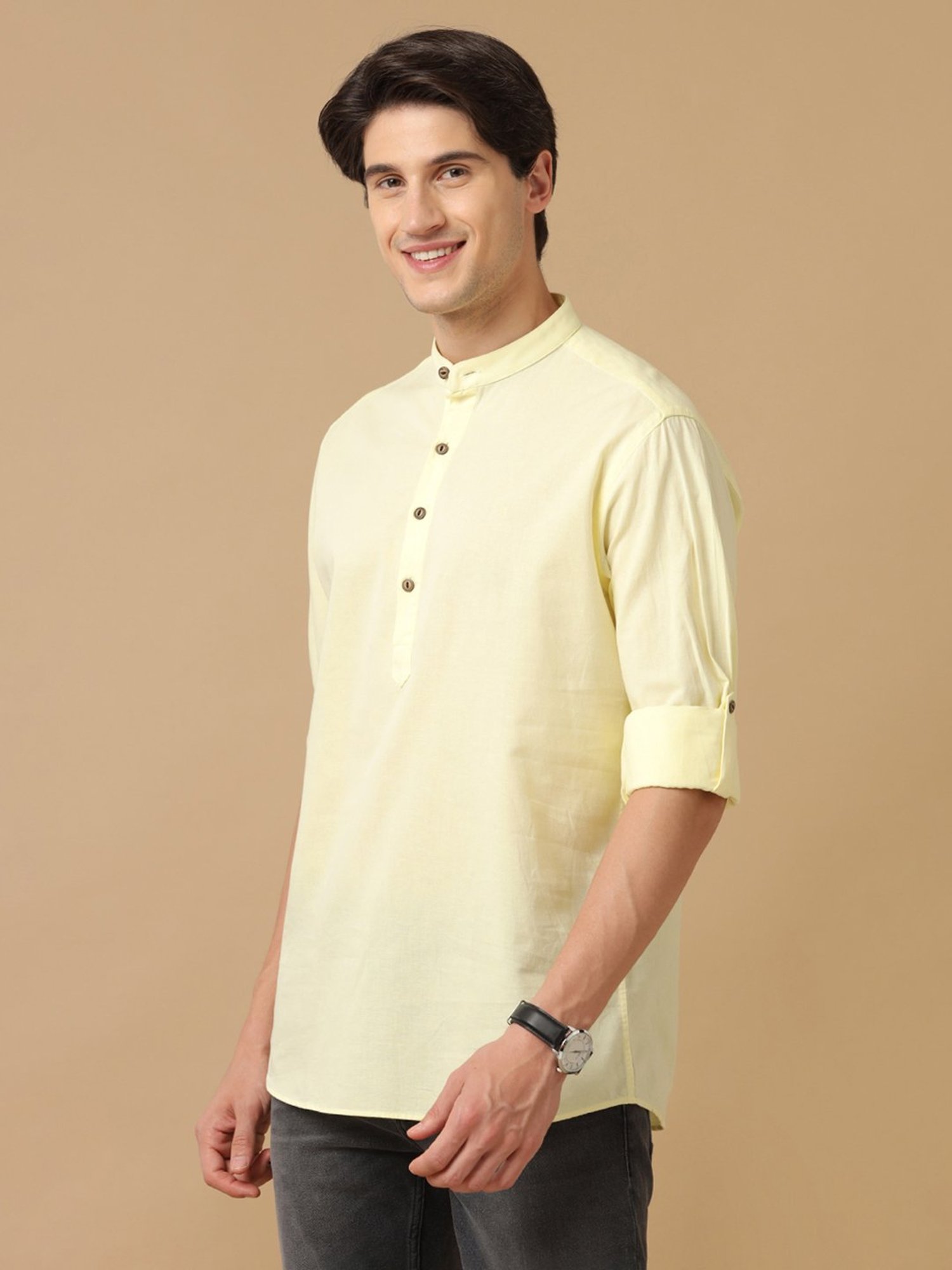 CAVALLO by Linen Club Yellow Contemporary Fit Shirt