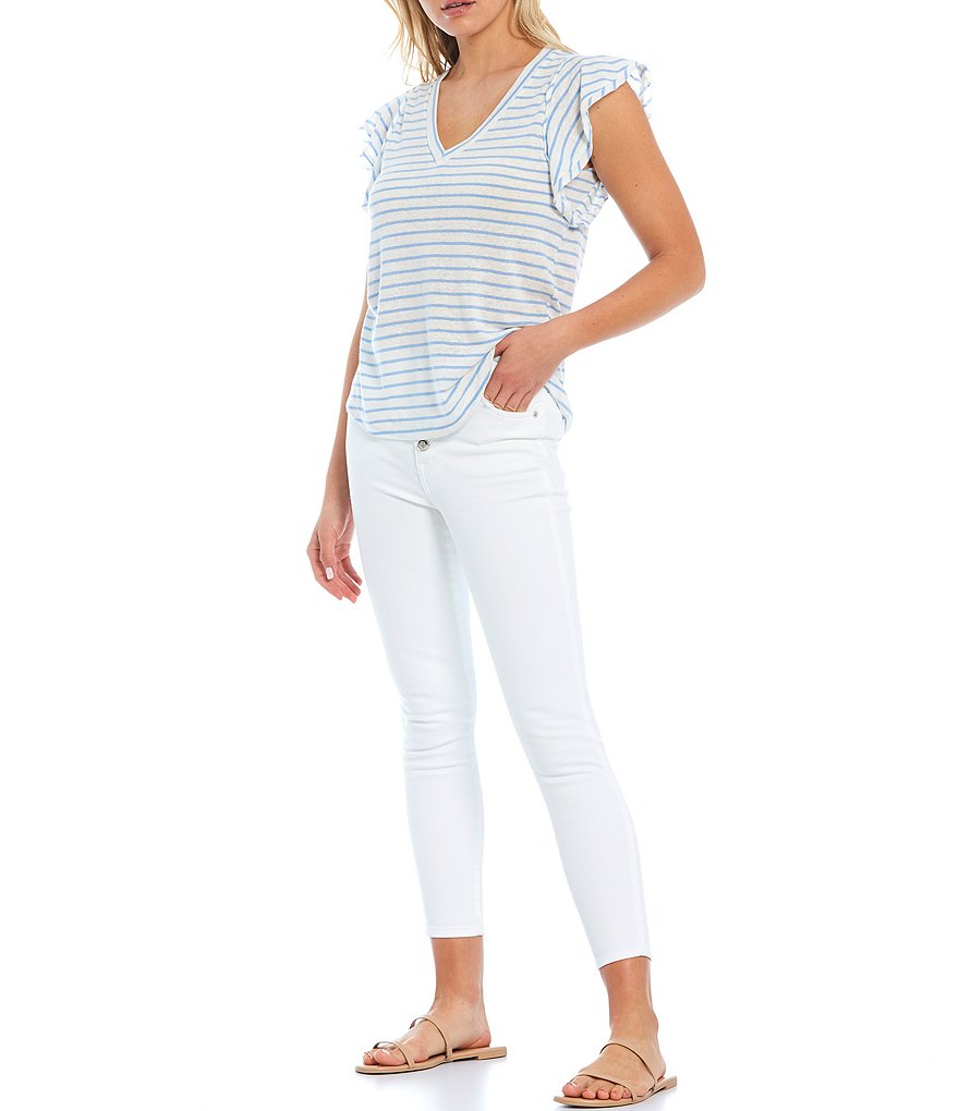 Ella Moss Gemma Serenity Stripe Ruffle Cap Sleeve Tee