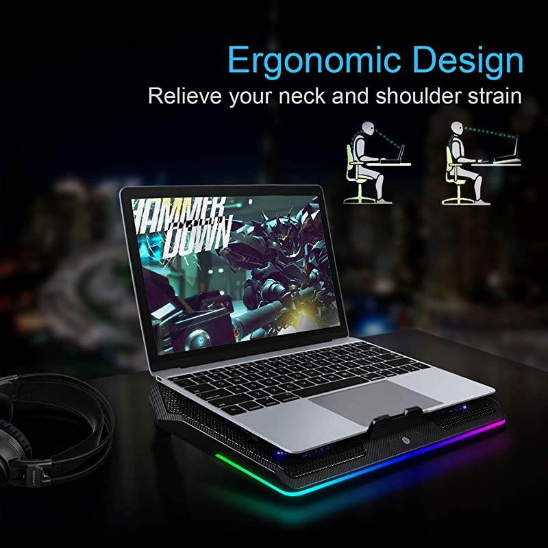 RGB Laptop Cooling Pad Cooler for 15617 Inch Laptop with 5 Quiet Fans and Touch Control 2 USB Port