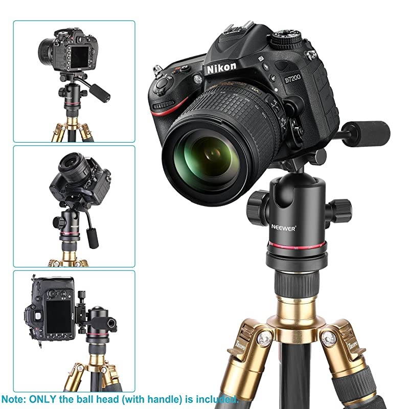 Heavy Duty Camera Tripod Ball Head with Handle and 1/4 inch Quick Shoe Plate, 360 Degree Panoramic Head for Tripod, Monopod, Slider, DSLR Camera, Camcorder, Load up to 17.6 pounds/8 kilograms