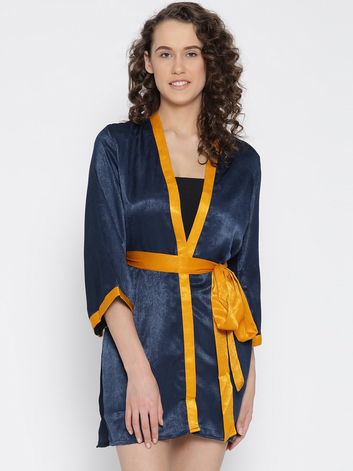 Erotissch Navy Solid V Neck Robe