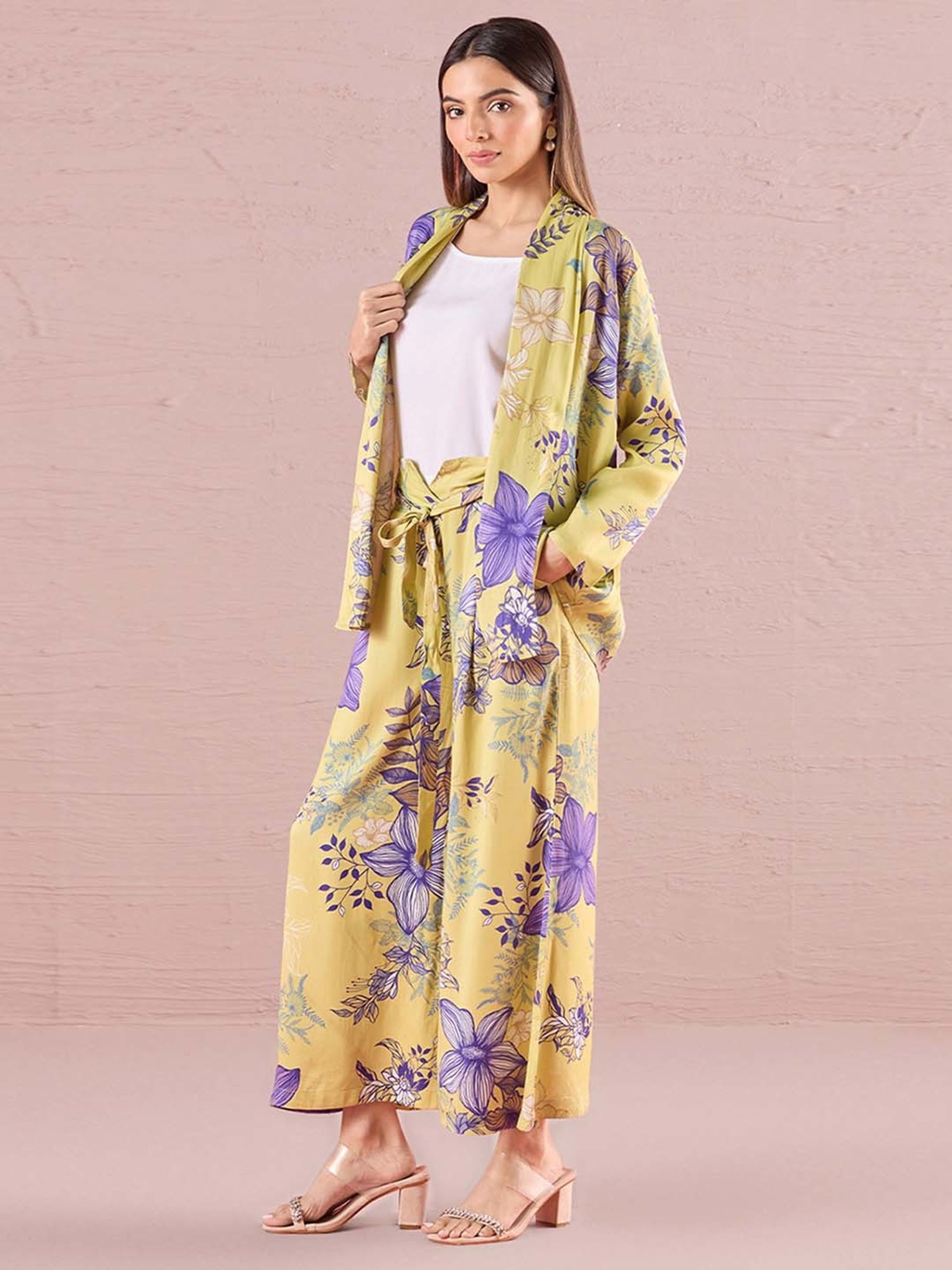 navyasa by liva Yellow Shrug With Pant & Camisole Set