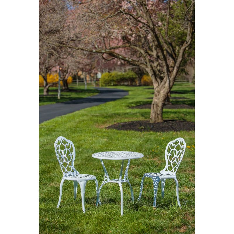 Segreto 3pc White Cast Aluminum Patio Bistro Set - Alfresco Home