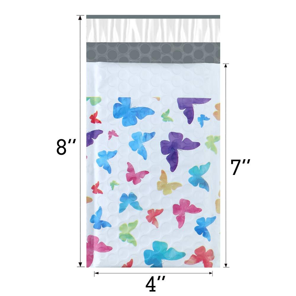 Mailer Plus #000 4x8" 50pcs Colorful Butterfly Designer Poly Bubble Mailers Padded Envelopes Boutique Custom Bags