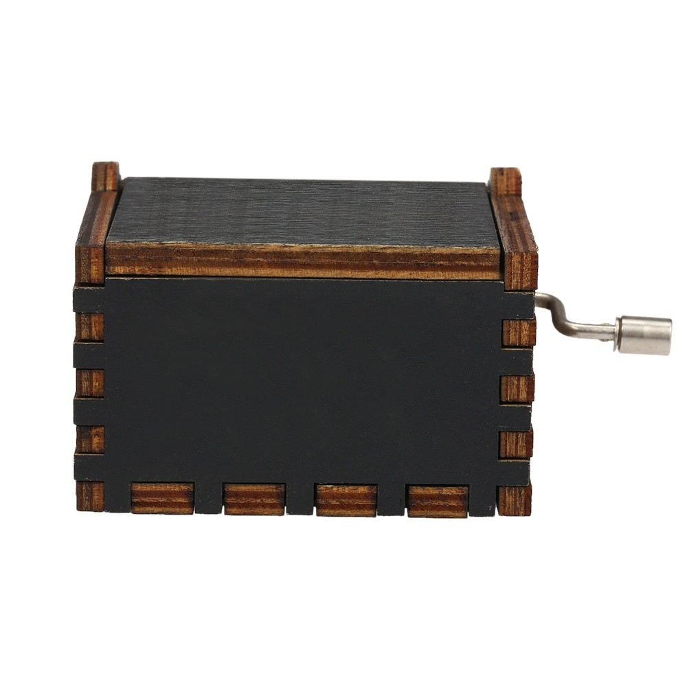Vintage Wooden Theme Song Music Box Hand-operated Carved Engraving Music Case Creative Holiday Birthday Gifts for Kids Black
