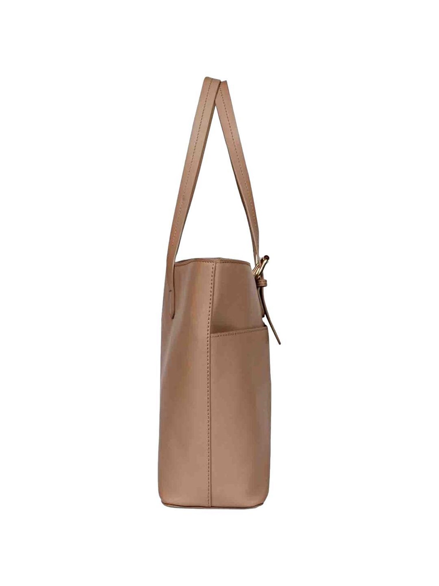 Favore Tan Solid Medium Tote Handbag