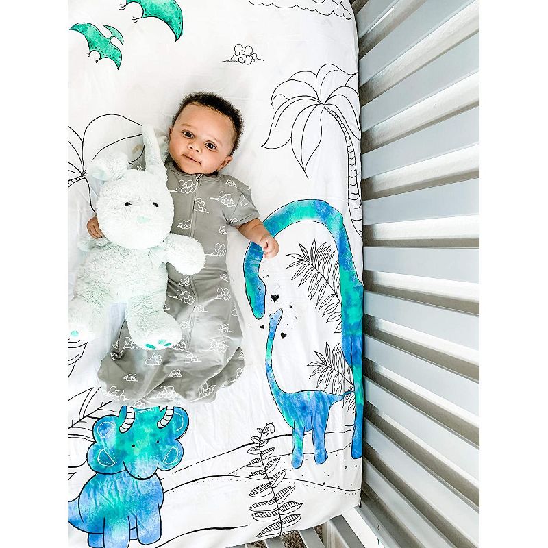 JumpOff Jo Fitted Crib Sheet - Cotton Crib Sheet for Standard Sized Crib Mattresses - Hypoallergenic and Breathable - 28 x 52 Inches - Tiny Dinosaur