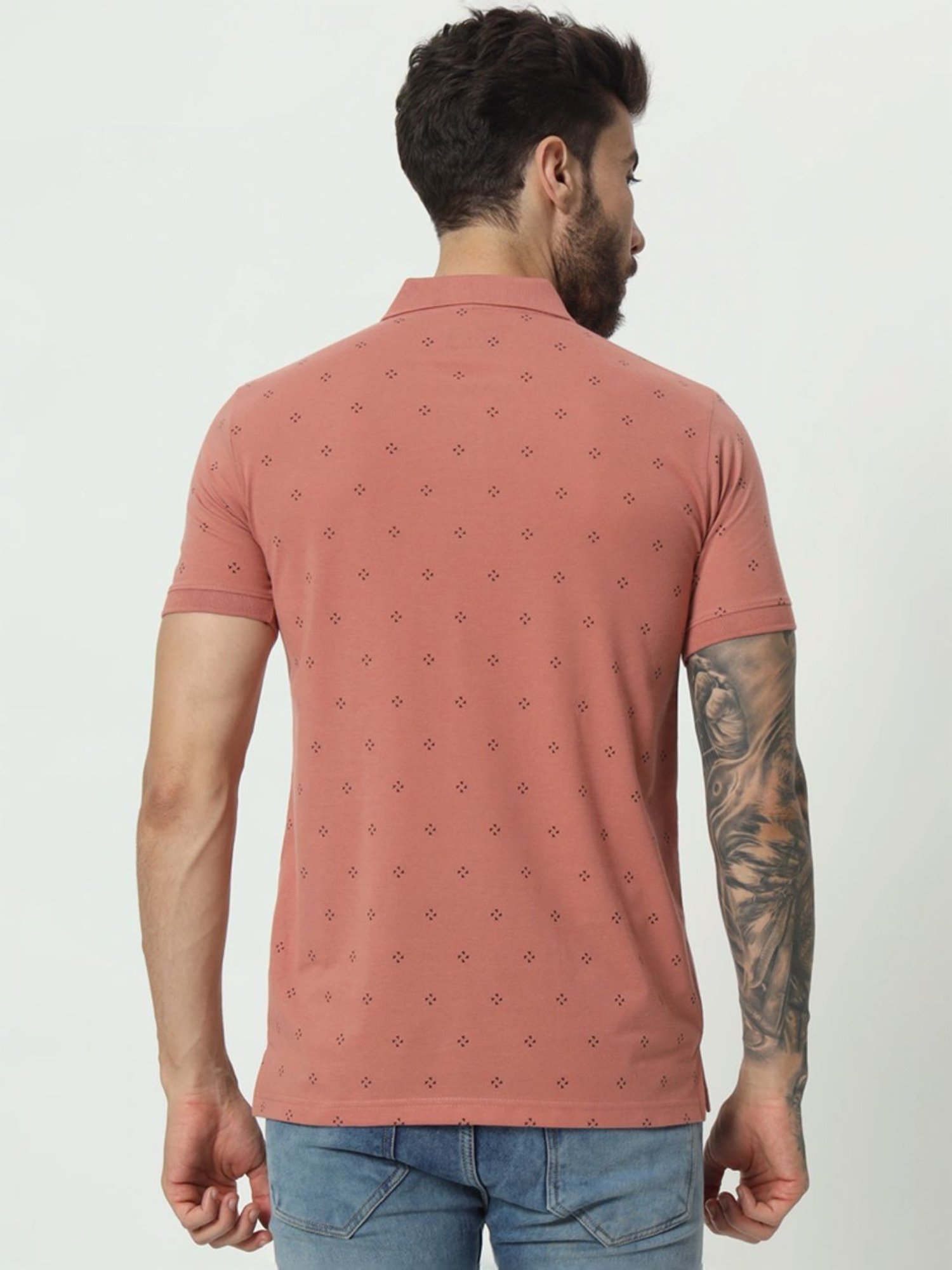 Tab91 Pink Regular Fit Printed Polo T-Shirts