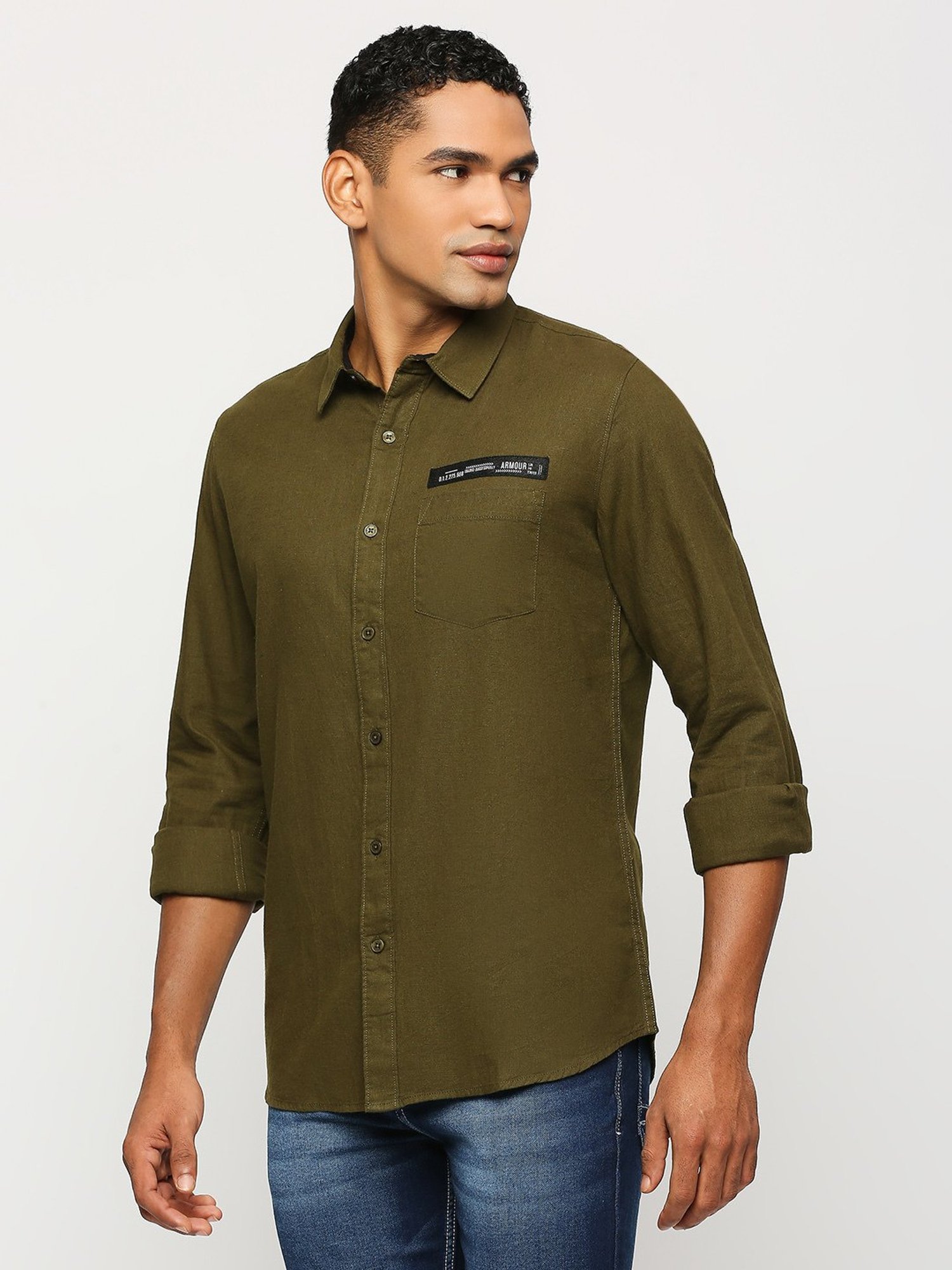 SOLEMIO Olive Slim Fit Cotton Shirt