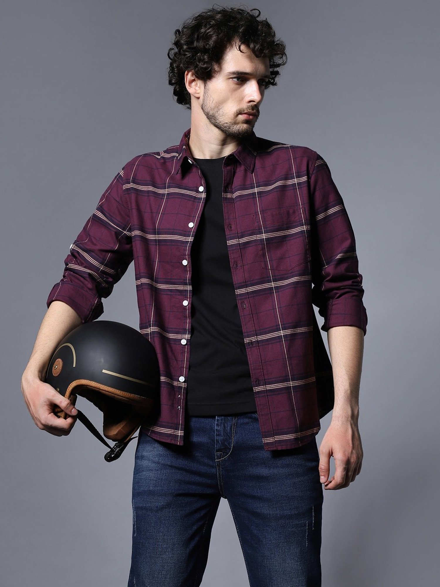 High Star Wine Relaxed Fit Checks Shirt