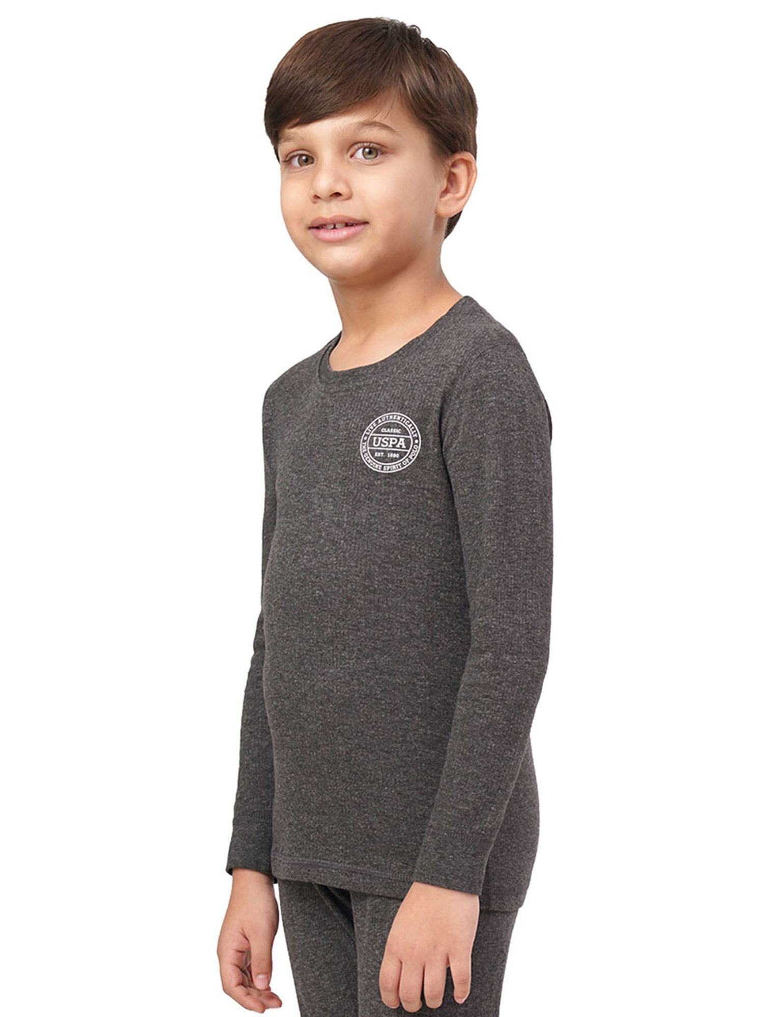 U.S. Polo Assn. Kids Dark Grey Solid Full Sleeves Thermal T-Shirt
