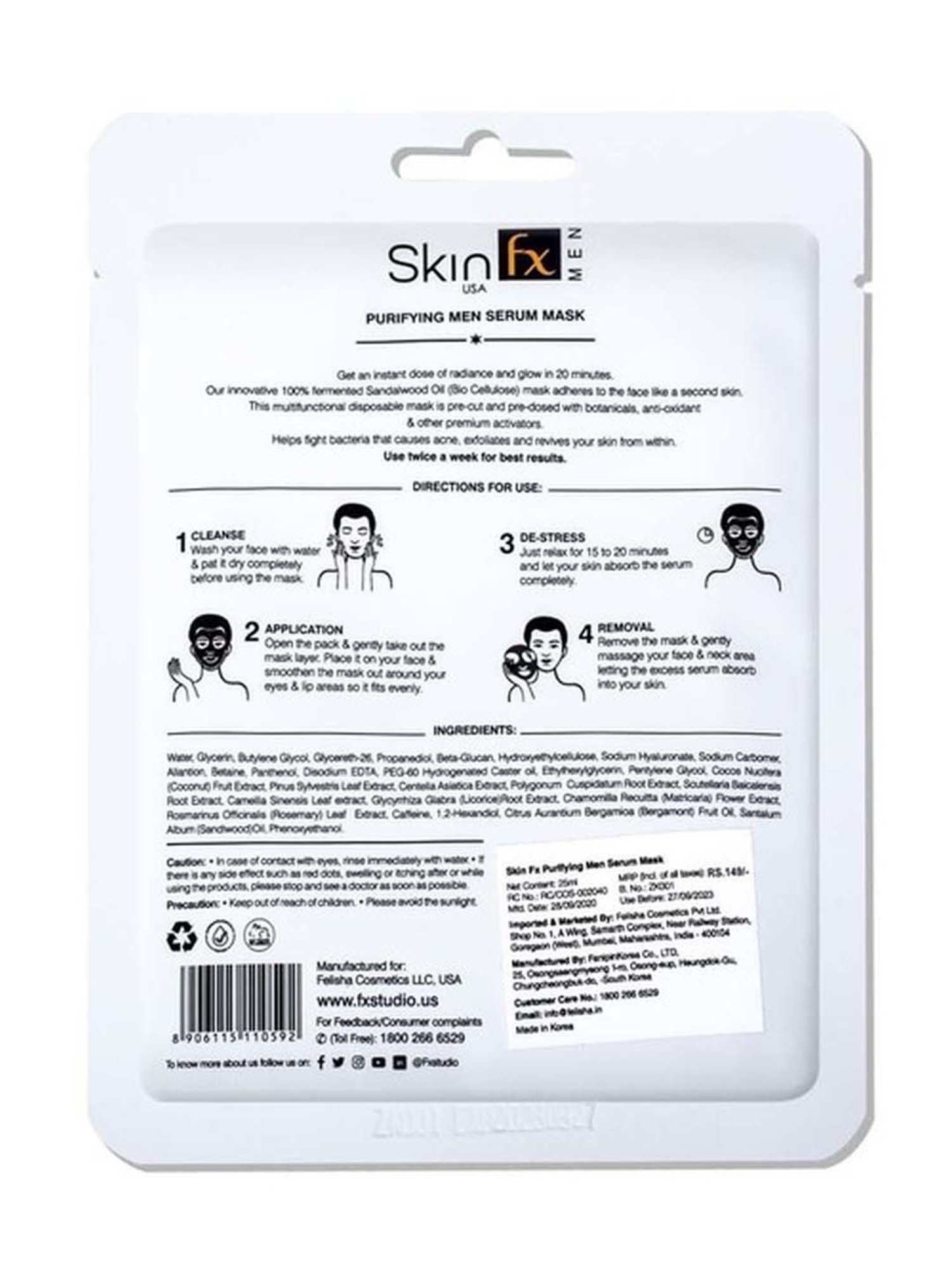 Skin Fx Nourishing Foot Mask & Purifying Men Facial Serum Mask - Pack of 2