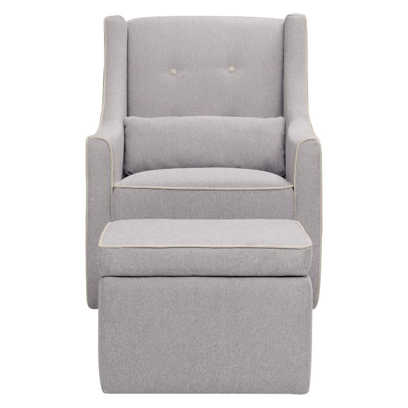 DaVinci Owen Glider and Storage Ottoman - Gray with Cream Piping