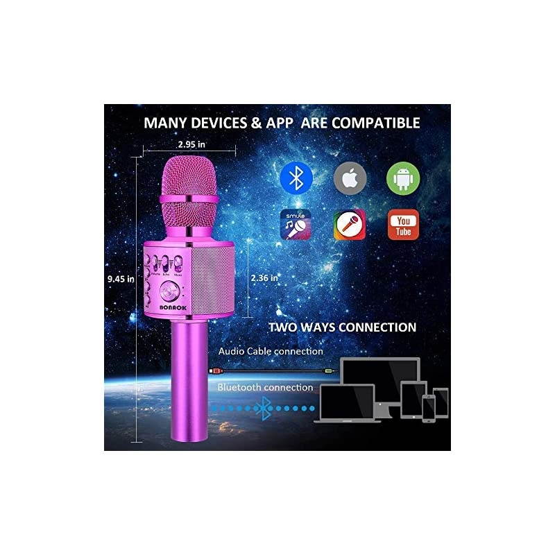 Wireless Bluetooth Karaoke Microphone,3-in-1 Portable Handheld Karaoke Mic Speaker Machine Birthday Home Party for PC or All Smartphone (Q37 Purple)