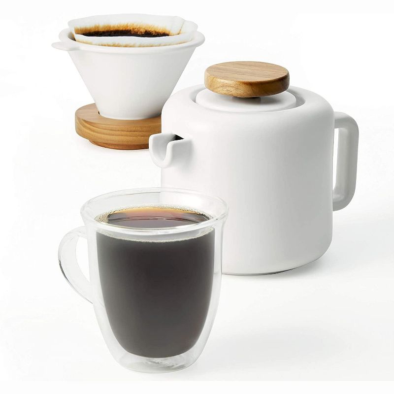 Meyer Corporation BonJour Wayfarer Ceramic Collection 4-Cup (20 oz) Pour Over Set, White