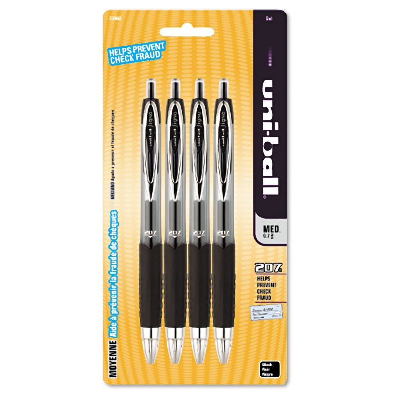 uni-ball Signo 207 Retractable Gel Pen Black Ink 0.7mm 4/Pack 33960PP