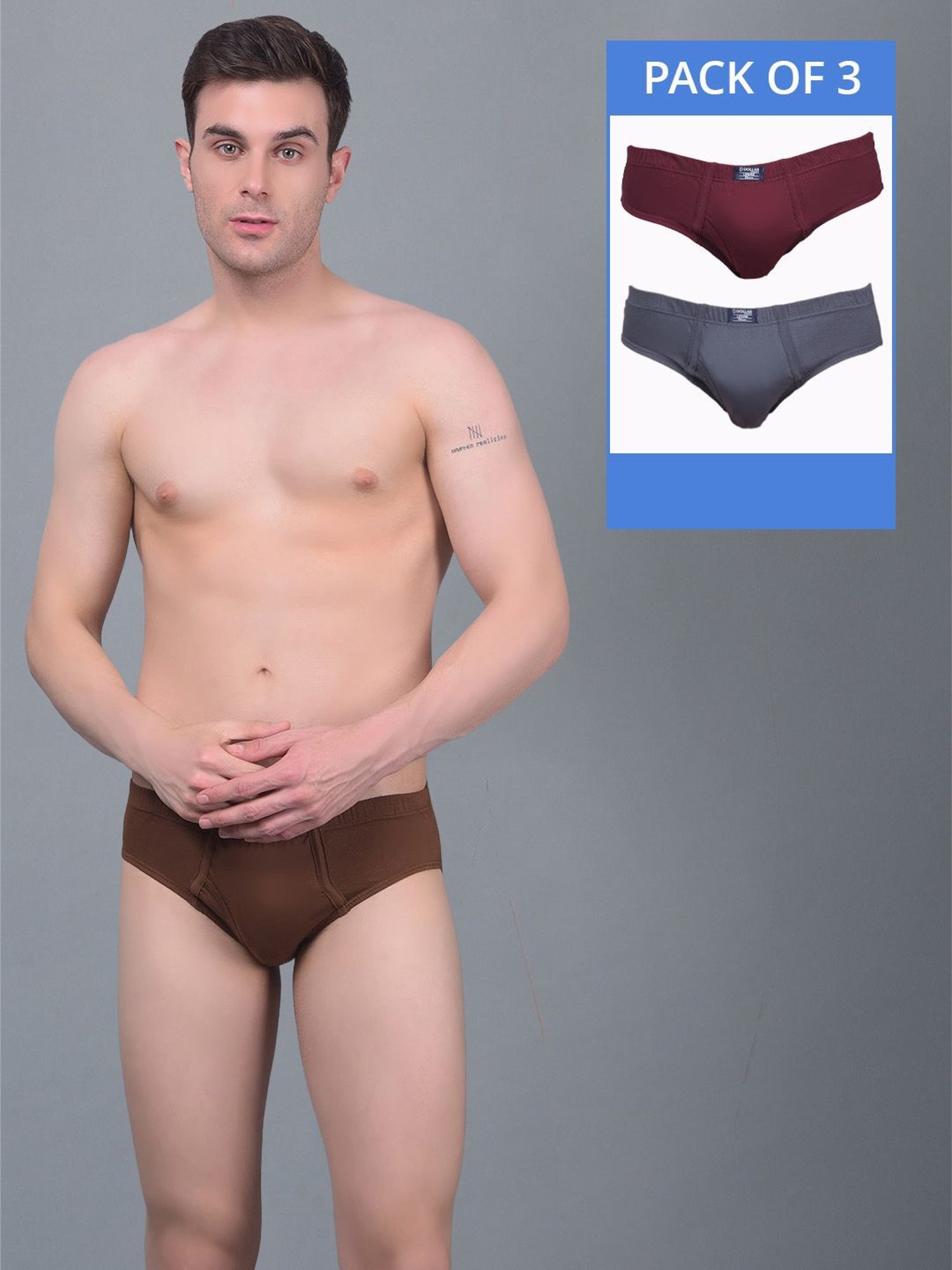 Dollar Lehar Assorted Cotton Regular Fit Briefs - Pack Of 3