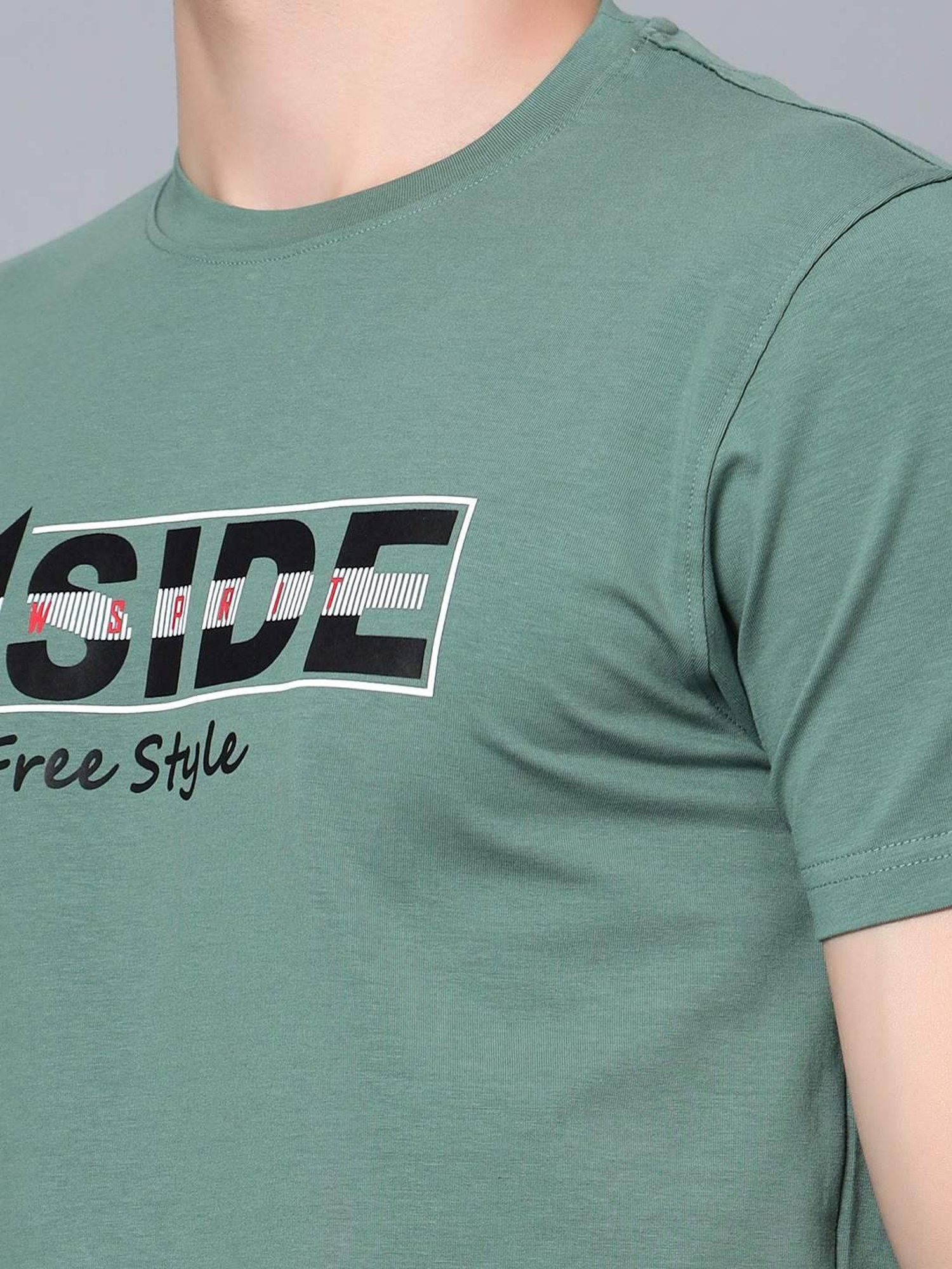 Cantabil Light Green Cotton Regular Fit Printed T-Shirt