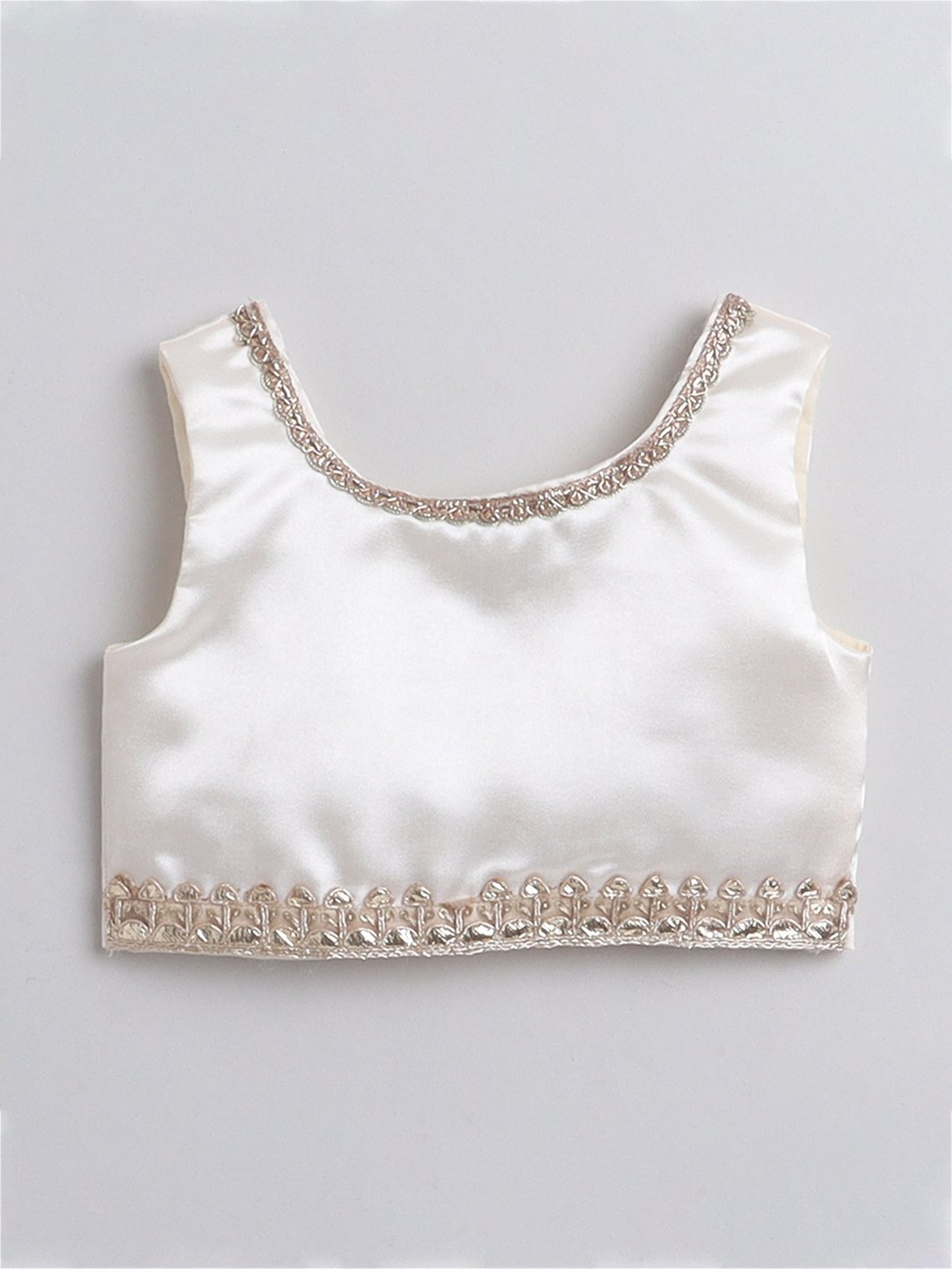 Many Frocks Kids Cream Embellished Lehenga, Choli with Dupatta