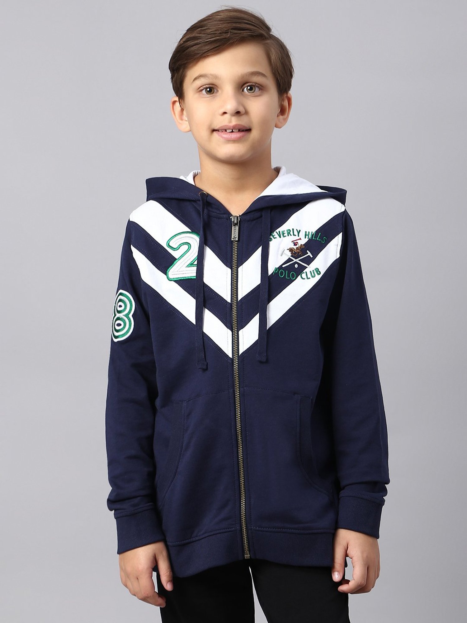 Beverly Hills Polo Club Kids Navy Color Block Full Sleeves Hoodie