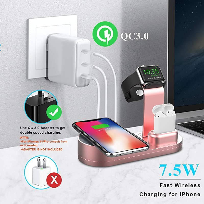 Wireless Charger iWatch Stand Compatible with iWatch Series SE 6 5 4 3 2 1 AirPods Pro Airpods and Phone Series 12 SE 11 11 pro 11 Pro Max Xs X Max XR X 8 8PNo Adapter