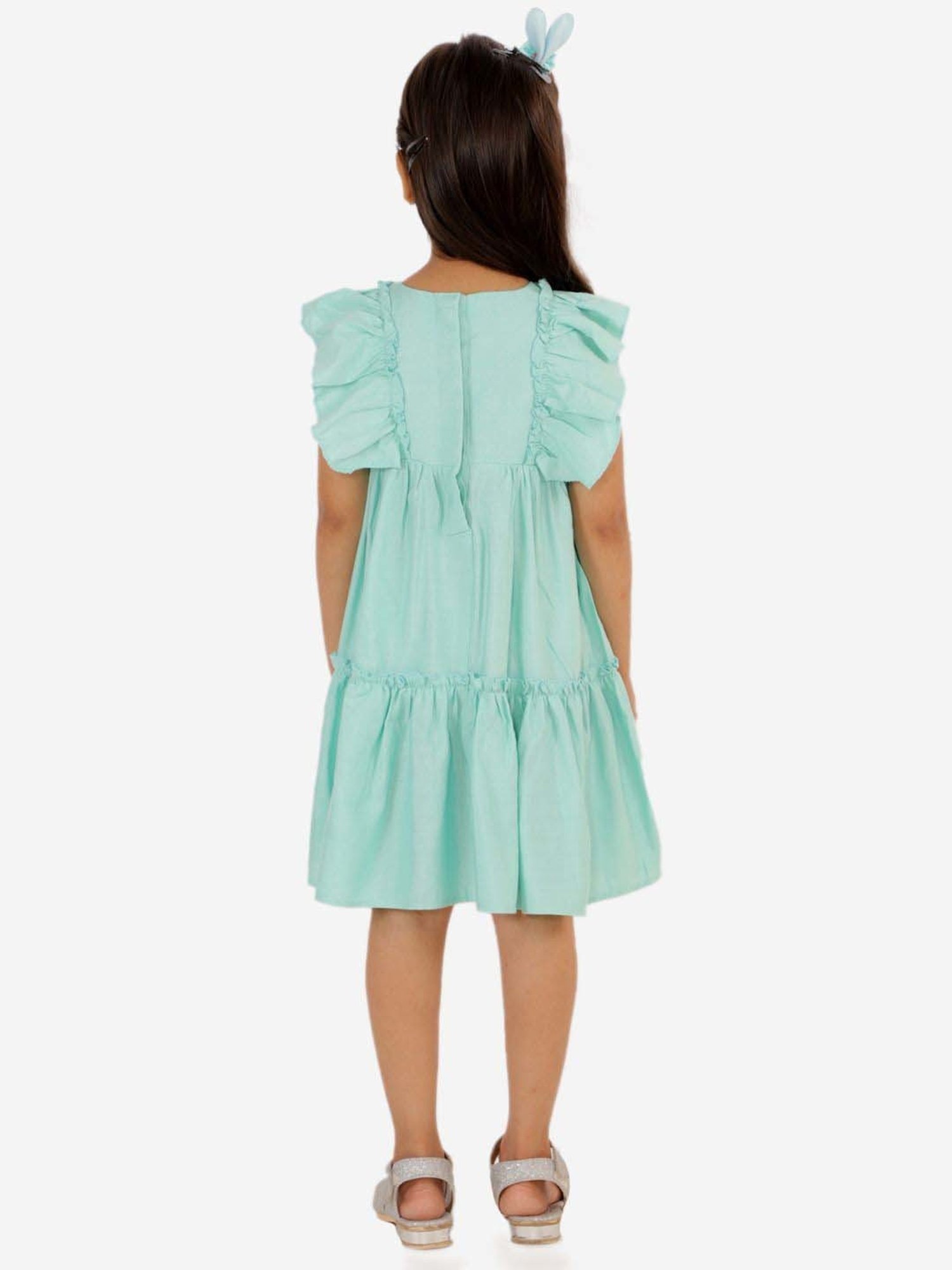 KidsDew Mint Green Cotton Straight Fit Dress