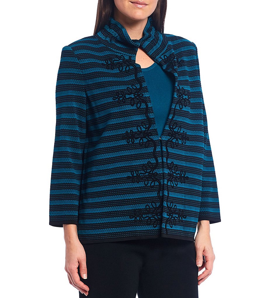 Ming Wang Flocked Soutache Ruffle Collar Jacket