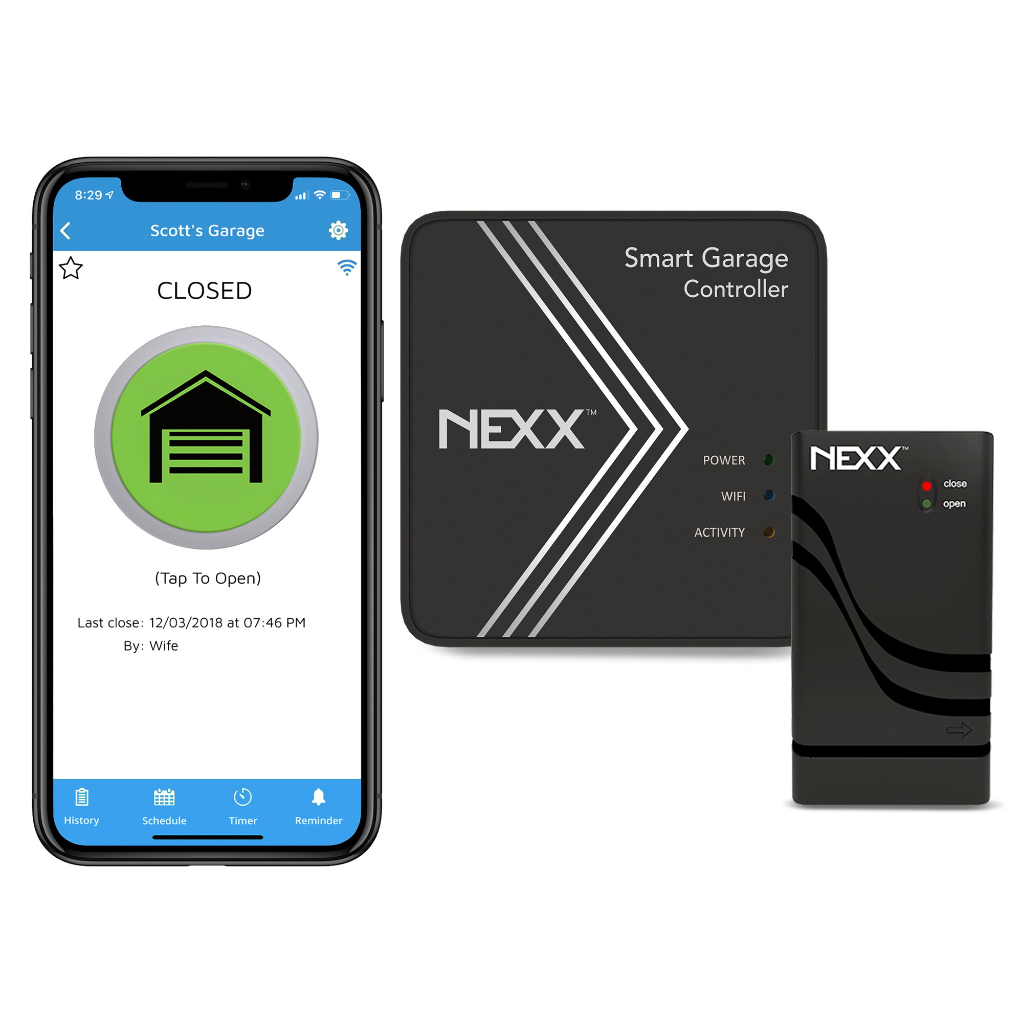 Nexx Smart Wi-Fi Controller NXG-200 - Remotely Control Existing Garage Door Opener with Nexx App, Works with Amazon Alexa, Google Assistant, Siri, SmartThings, No Hub Required, Black